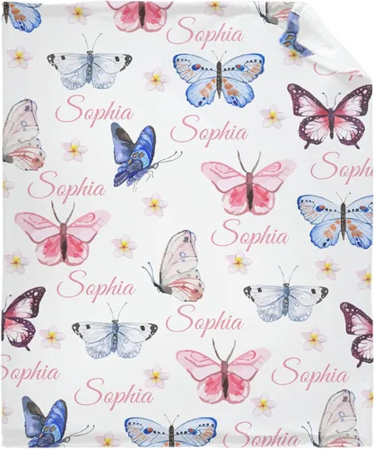 Miniatura 38 de Manta personalizada con nombre, manta personalizada para bebé, regalos conmemorativos para envolver cumpleaños de niños pequeños, mariposa