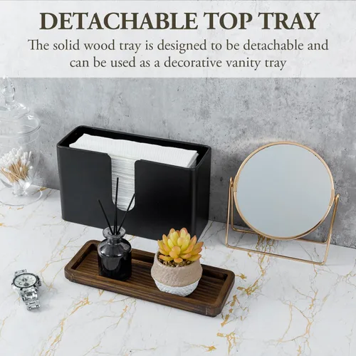 Miniatura 3 de MyGift Toallero decorativo de madera con estante - Dispensador de servilletas de baño montado en la pared