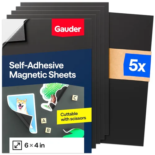 GAUDER Hojas magnéticas con respaldo adhesivo (4 x 6 pulgadas) | Hojas magnéticas adhesivas negras (5 piezas)