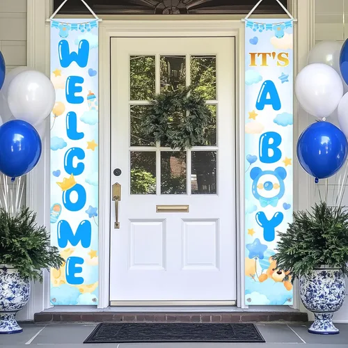 Miniatura 2 de Avezano Cartel de bienvenida con texto en inglés "It's a Boy" para puerta de bebé, decoración azul para recién nacidos, decoración para interiores