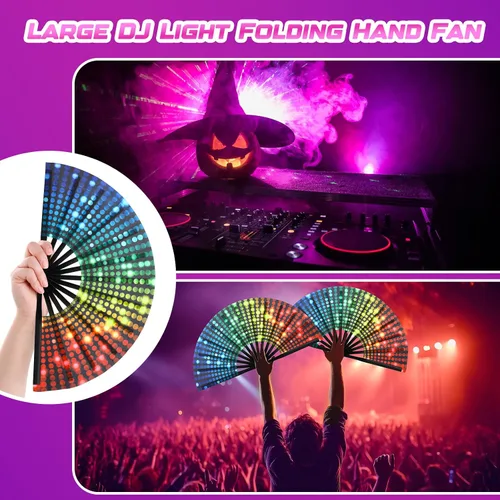 Miniatura 2 de Geetery Abanico grande plegable para rave para mujeres/hombres, fiesta de carnaval, arco iris, patrón de lentejuelas, orgullo, ventilador de mano