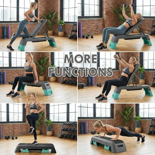 Miniatura 3 de leikefitness Plataforma aeróbica multifuncional con plataforma de entrenamiento de cable, banco de mancuernas ajustable, banco de pesas