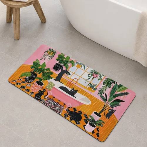 Miniatura 9 de Funny Cat Small Bathroom Rugs Non Slip Super Absorbent Quick Dry Ultra Thin Diatomaceous Earth Bath Mat Boho Cute Fun Black Cats Matisse Diatomite