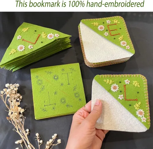 Miniatura 4 de Marcapáginas de esquina bordadas a mano personalizadas, Marcadores para mujeres, Marcador personalizado para los amantes de los libros, lindo Verde