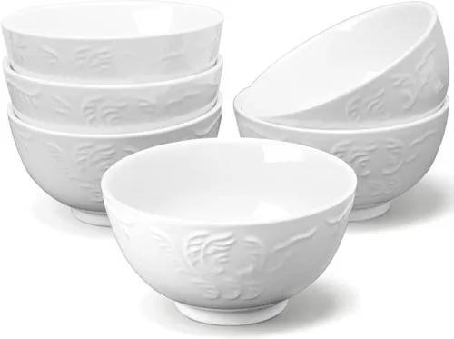 amhomel Paquete de 6 cuencos de cereales de 24 onzas con textura en relieve, cuencos de cerámica profunda de porcelana, aptos para lavavajillas y