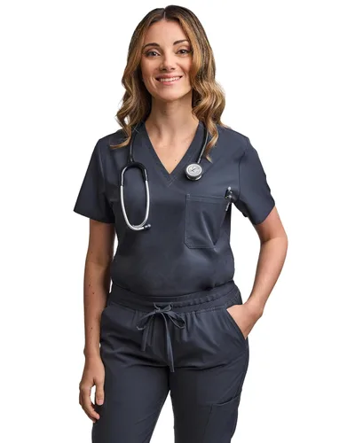 Miniatura 27 de Green Town Conjunto de ropa quirúrgica para mujer, pantalón deportivo y parte superior con cuello en V, 5 bolsillos, cintura de yoga, uniforme