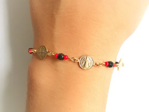 Miniatura 4 de Art Designs by AA Pulsera de cuentas de cristal de San Benito para mujer joyería de protección Metal