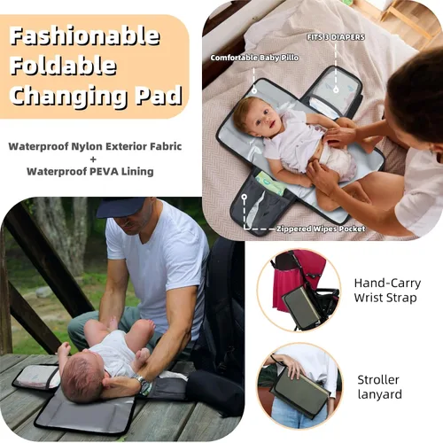 Miniatura 5 de ROSEGIN Mochila para pañales con cambiador, funda para chupete, bolsa de bebé para niños y niñas pequeños, grande, elegante, impermeable, bolsa