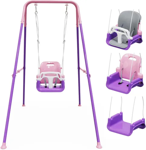 Miniatura 9 de Columpio para niños pequeños con cojín suave, columpio para bebés plegable para interiores y exteriores, fácil de instalar y almacenar para jugar