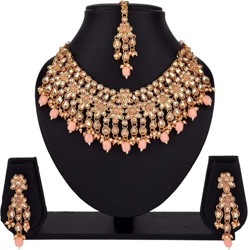 Miniatura 6 de Efulgenz Indian Jewelry Choker Necklace Maang Tikka Earrings Bollywood Wedding Crystal Kundan Necklace Earrings Head Chain Set