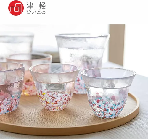 Miniatura 3 de ADERIA Tsugaru Vidro - Juego de gafas Sakura Sakura, rosa, azul, juego de par, caja de regalo, fabricadas en Japón (taza de sake)