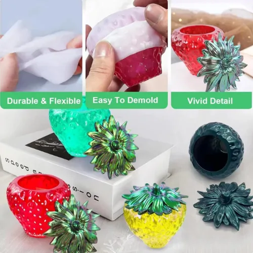 Miniatura 3 de Moldes de resina para tarro de fresa, tarros de almacenamiento, molde de silicona 3D de resina epoxi para baratijas con tapa para manualidades