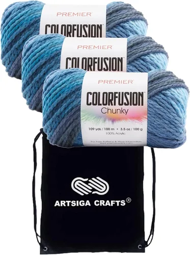 Miniatura 15 de Premier Yarns Colorfusion Chunky Autumn Sky 1174-02 - Hilo acrílico grueso y voluminoso #5 (6 madejas, el mismo lote de tinte) para ganchillo