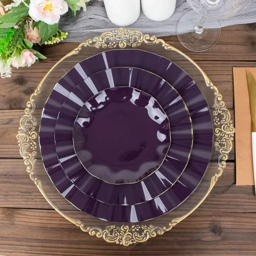 Miniatura 123 de Tableclothsfactory Paquete de 10 platos redondos de plástico negro de 6 pulgadas para ensalada de postre, platos desechables con borde ondulado