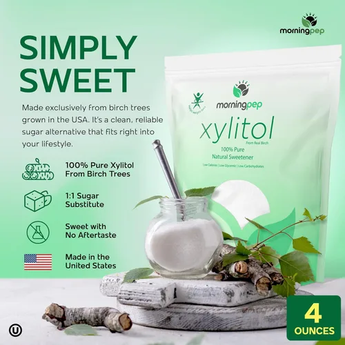 Miniatura 2 de Morning Pep Tamaño de Muestra Edulcorante Puro de Xilitol de Abedul (Aprobado para Dieta Keto) sin Regusto 4 OZ (no de maíz) Sin GMO - Kosher - Sin