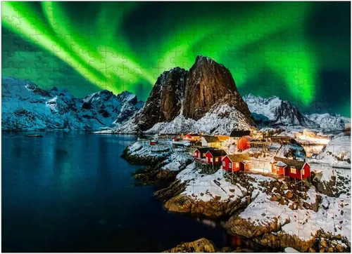 Miniatura 7 de MyPuzzle Aurora Borealis Over Hamnoy in Norway - Rompecabezas prémium de 1000 piezas para adultos
