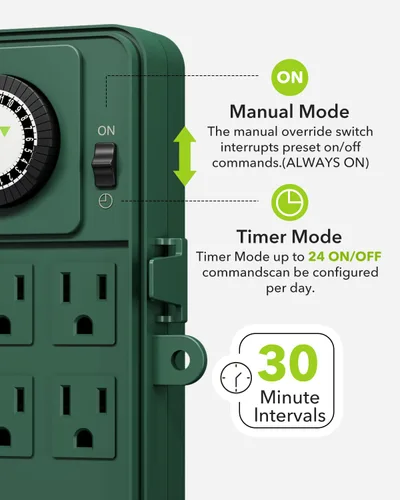 Miniatura 4 de BN-LINK Temporizador de estaca eléctrica para exteriores, impermeable, temporizador mecánico de 24 horas con 6 enchufes con conexión a tierra, cable