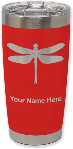 Miniatura 33 de LaserGram Vaso aislado al vacío de 20 onzas, libélula, grabado personalizado incluido (negro)