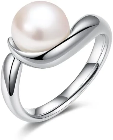 Anillo de perlas de 0.315-0.335 in S925 chapado en oro para mujer, anillo liso abierto de eternidad para mujeres, perlas blancas cultivadas en agua