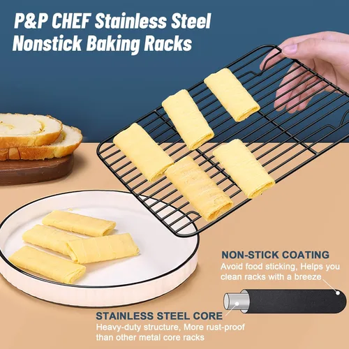 Miniatura 3 de P&P CHEF Paquete de 2 Estantes de Enfriamiento para Hornear, Rejillas de Enfriamiento de Acero Inoxidable para Cocinar Hornear Asar a la Parrilla