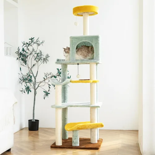 Miniatura 8 de HYABi - Árbol para gatos de 53 pulgadas con flores, casa de gatos de varios niveles con postes para rascar y juguetes, diseño fresco
