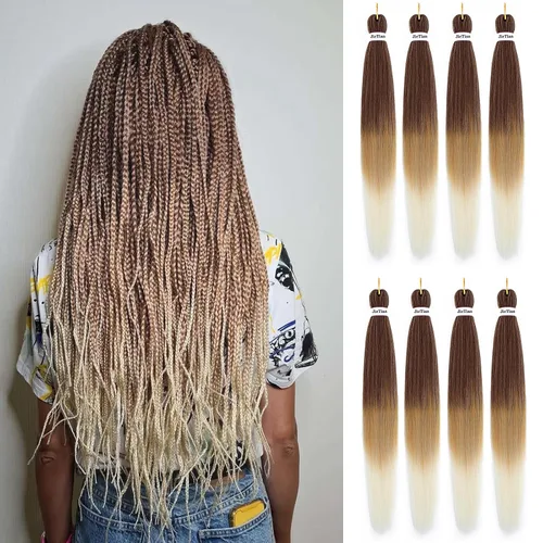 Miniatura 43 de Liang Dian Cabello Trenzado Preestirado Ombre de 12 Pulgadas, 8 Paquetes de Trenzas de Ganchillo Sintéticas, Ajuste con Agua Caliente, Extensiones