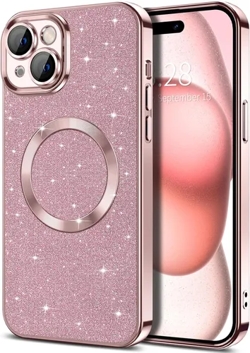 Miniatura 31 de Hython Funda para iPhone 13 Pro Max con purpurina, fundas magnéticas transparentes para teléfono con protector de lente de cámara