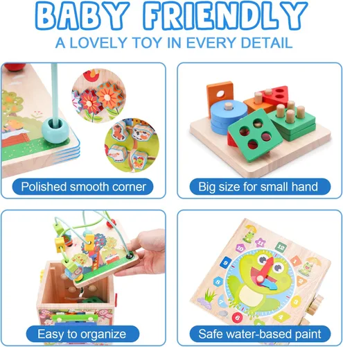 Miniatura 4 de Cubo de Actividades de Madera Juguetes Montessori para Niños Pequeños de 1, 2, 3 Años Regalo de Primer Cumpleaños para Niños de Un Año