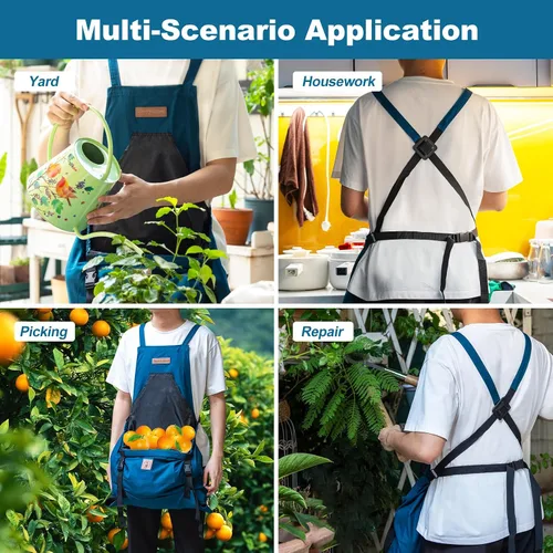 Miniatura 8 de Berry&Bird Delantal de cosecha, delantal de jardinería de lona con bolsillos y bolsa de cosecha, delantal de cosecha impermeable
