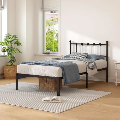 Miniatura 3 de Kujielan Armazón de Cama Tamaño Twin con Cabecera Moderna, Base de Cama de Plataforma de Metal con Soporte Fuerte, No Necesita Somier, Fácil