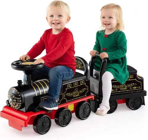 Miniatura 15 de OLAKIDS Tren para niños con pista, juguete eléctrico de 6V con luces y sonidos, reposapiés retráctil, almacenamiento debajo del asiento, tema