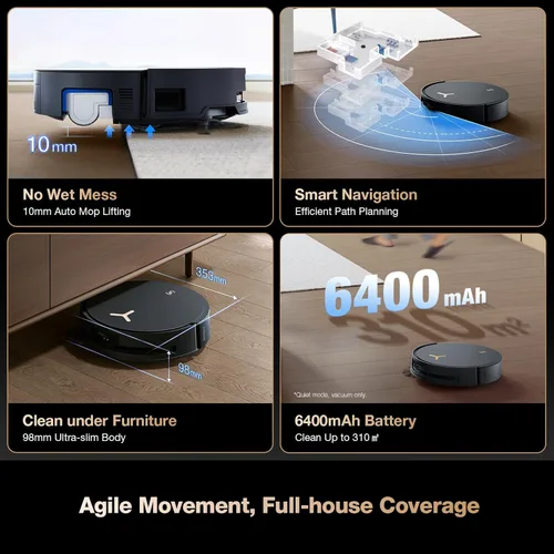 Miniatura 7 de ECOVACS DEEBOT X8 PRO OMNI Robot Aspiradora y Trapeadora, 18000Pa, OZMO ROLLER Trapeado Autolavable Instantáneo, Lavado de Trapeador con Agua