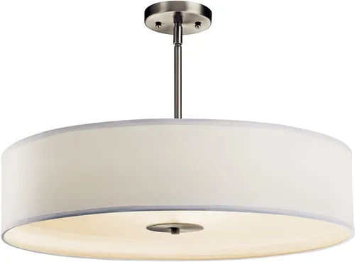 Kichler Colgante convertible de 3 luces de 24 pulgadas y accesorio de montaje semiempotrado en níquel cepillado, lámpara de techo tradicional con