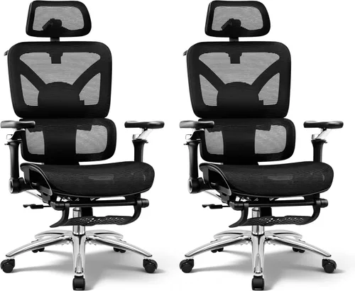 Miniatura 10 de Ergonomic Mesh Office Chair with Footrest, Big and Tall Home Desk Chair with 5D Flip-Up Arms, Adjustable Lumbar Support, Gaming & Executive Computer