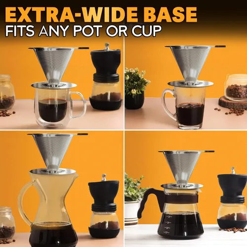 Miniatura 6 de Gotero para verter sobre café, cafetera de acero inoxidable de 3.18 x 4.48 pulgadas con mango de plástico grande, base ancha y segura y un cepillo
