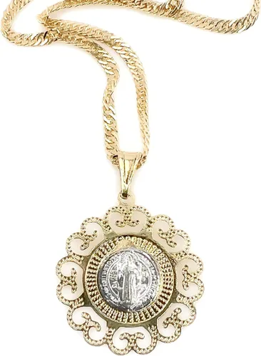 FWJ Colgante vintage de San Benito con medallón chapado en oro de 18 quilates joyería de protección para mujer Chapado en oro Chapado en oro