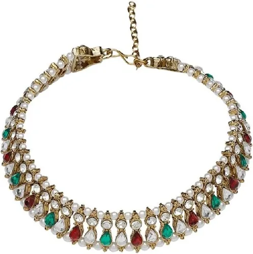 Miniatura 7 de Efulgenz Indian Bollywood Faux Kundan Pearl Wedding Bridal Anklet Pair with Bells Bracelet PayPal Foot Jewelry