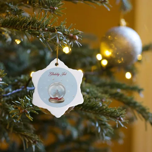 Miniatura 7 de 3dRose Globo de nieve de ciervo, árbol y copos de nieve, Feliz Navidad en noruego, adorno de copo de nieve, porcelana, 3 pulgadas (ORN_160040_1)