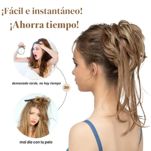 Miniatura 5 de CJL HAIR Pieza de Cabello de Moño Despeinado Extensiones de Moño de Cabello Rizado con Colas Rectas Coleteros de Cabello Sintético Piezas de Cabello