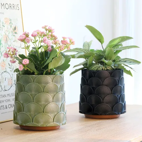Miniatura 6 de GUGUGO Maceta de Escamas Beige Perla, Maceta de Plantas Única y Bonita con Drenaje, Macetas Pequeñas Eclécticas y Coloridas para Flores para Plantas