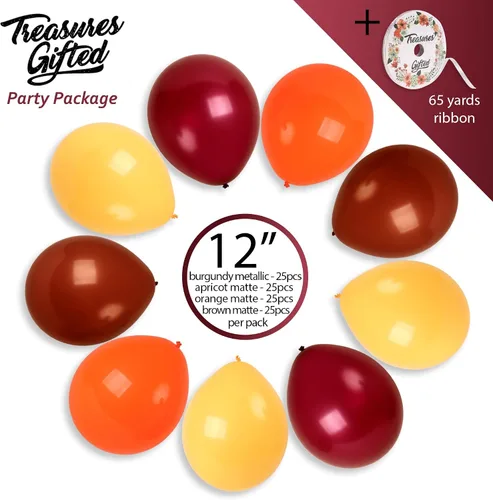 Globos de otoño Treasured – Color otoño, 12 pulgadas naranja, albaricoque, borgoña, marrón, paquete de 100 unidades – Festival de otoño,