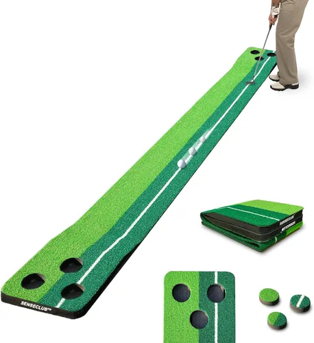 Miniatura 11 de SENSECLUB Verde de Golf Interior Plegable, Juego de Alfombra de Golf, Regalos de Golf para Hombres con Sistema de Recolección de Bolas
