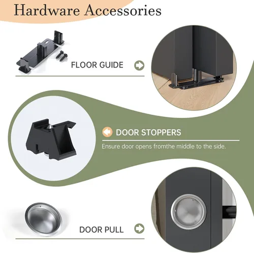 Miniatura 7 de EaseLife Kit de herrajes para puerta corredera doble bypass de 4 pies/48 pulgadas, grado comercial, aluminio, riel bypass para puertas de armario