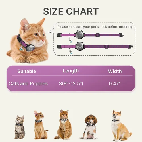 Miniatura 6 de AirTag - Collar de gato reflectante compatible con Apple AirTag de 1ª y 2ª generación, soporte oculto con campana, correa ligera resistente al agua