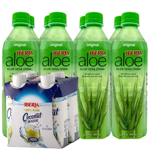 Miniatura 10 de Iberia Agua de coco 100% natural de 11.1 onzas (paquete de 4) + bebida de jugo de aloe vera Iberia Mango, 9.5 onzas líquidas (paquete de 6)