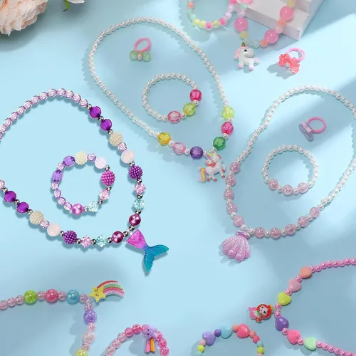 Miniatura 4 de Sumind 6 juegos de joyas para niñas pequeñas, collar de cuentas y pulsera para disfraz, joyas, regalos de princesa para fiestas (estilo mágico)