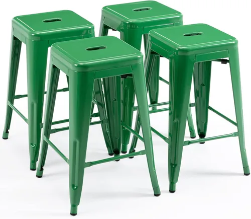 Miniatura 16 de Vogue Furniture Direct 24" Taburetes de bar de metal sin respaldo negros para interiores/exteriores, altura para encimera con asiento cuadrado