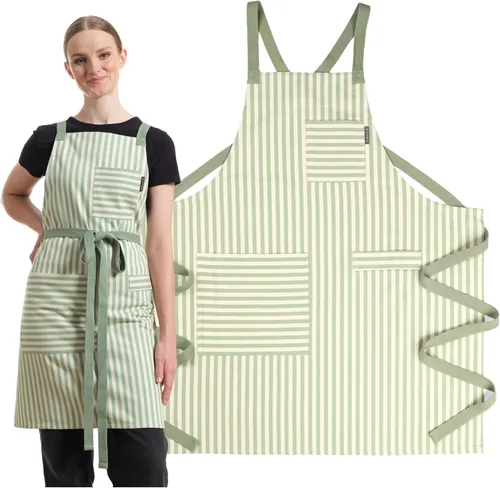 Miniatura 16 de MEEMA Cooking Aprons for Women with Pockets Comfortable One Size Fits All Upcycled Adjustable Cross Back Aprons for Men