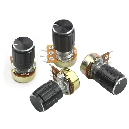 Miniatura 4 de WMYCONGCONG 20 PCS B10K 10K Ohm eje moleteado lineal rotatorio potenciómetro cónico con perilla negra (WH148) Kit