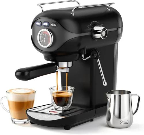 XIXUBX Máquina de Espresso, Bomba de 20 BAR Control de Temperatura, Cafetera Espresso Compacta con Espumador de Leche al Vapor, Cafeteras